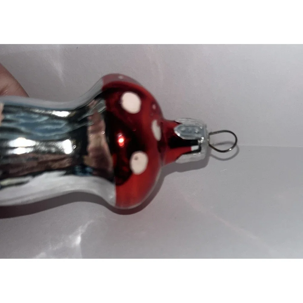 Vintage Red White Polka Dot Mushroom Mercury Blown Glass Christmas Ornament‎